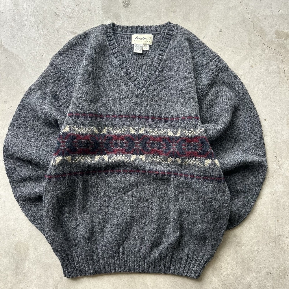 Vintage Eddie Bauer Wool Fisherman Knit Sweater Coastal Fair Isle Size‎ M